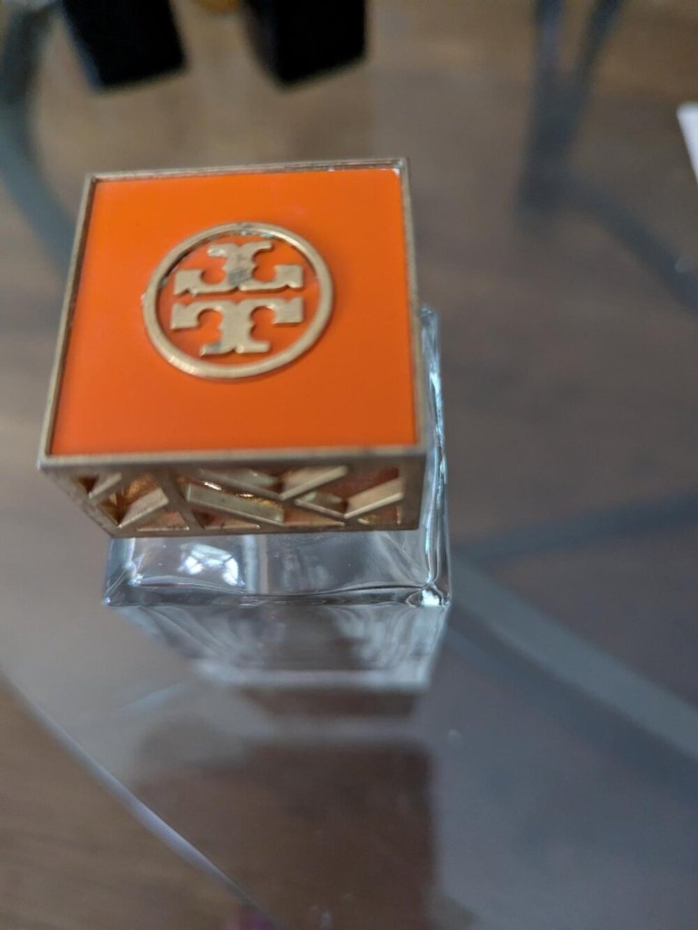Tory Burch Gold Orange Square Cap Top empty Perfume bottle